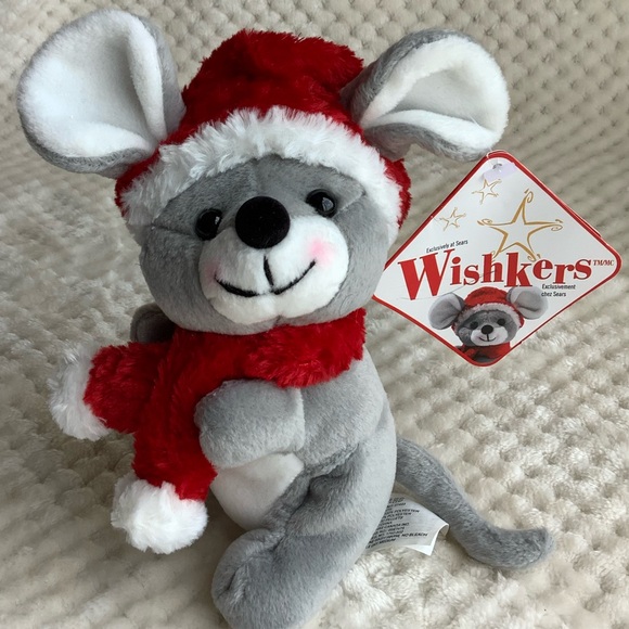 SEARS 2001 Exclusive Plush Wishkers Mouse Red Hat Scarf Stuffed Animal With Tags - Picture 1 of 14